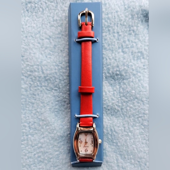 Avon Diamond Accent Watch, Mother of Pearl Dial, Red, Silver, NWT - Picture 8 of 14